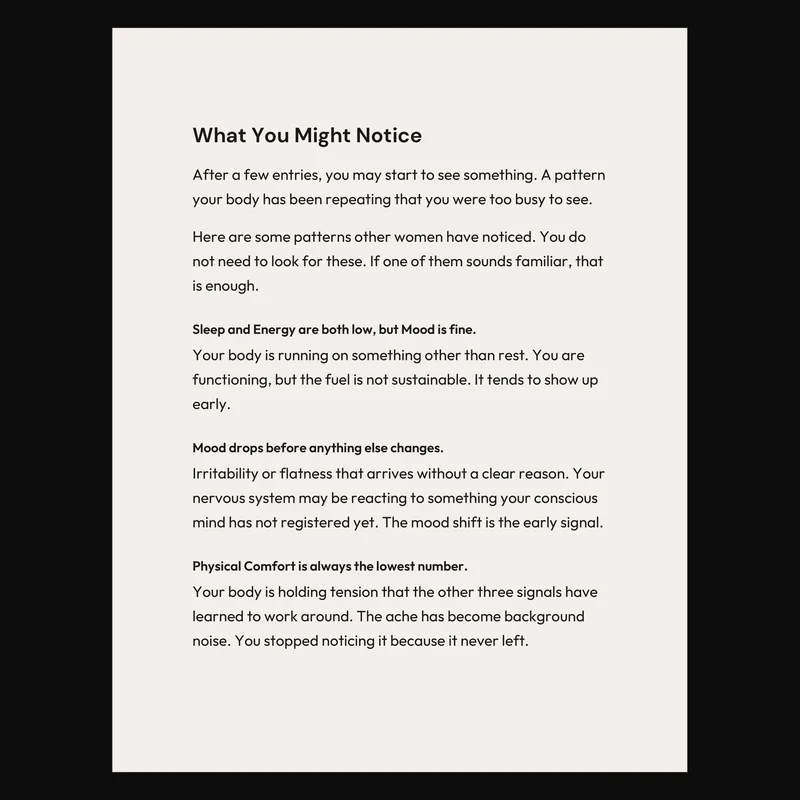 What you might notice — patterns page from The Nervous System Check-In