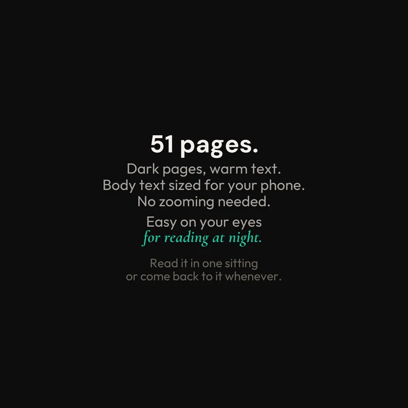 How The Burnout Reset reads — dark pages, warm text, designed for phone and night reading